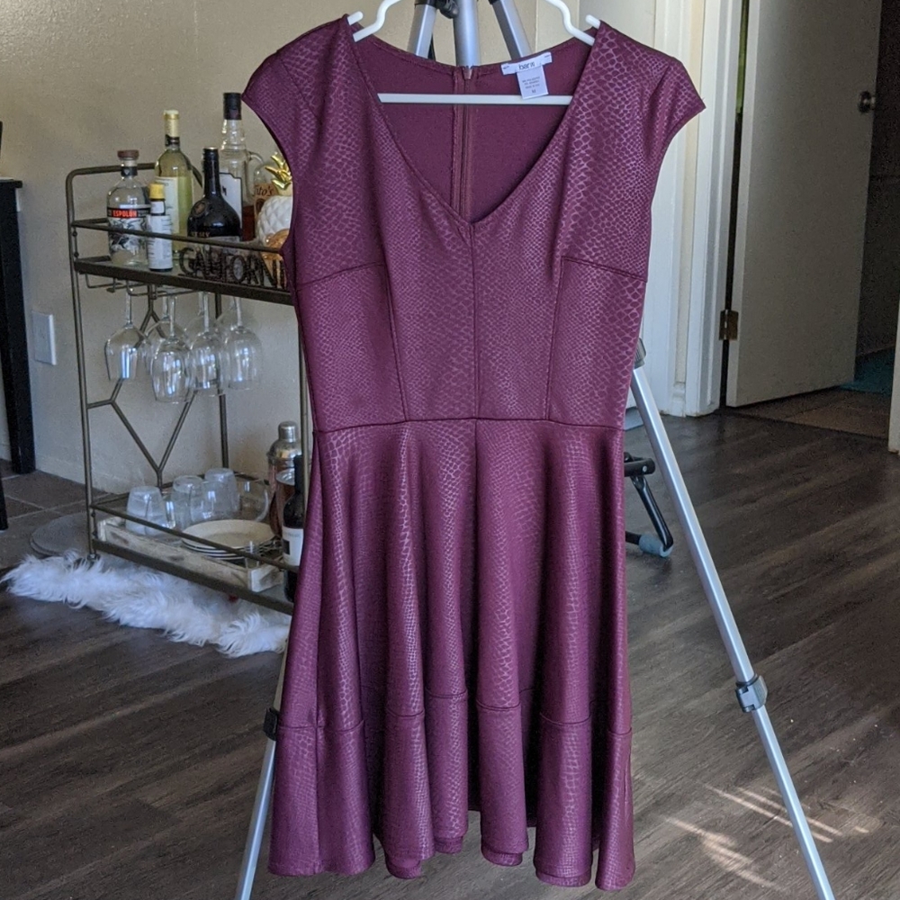 Burgundy snake print Bar III fit flare scuba dress